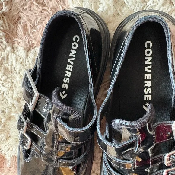 Converse Black Patent Triple-Buckle Platform Loafers - Picture 8 of 11